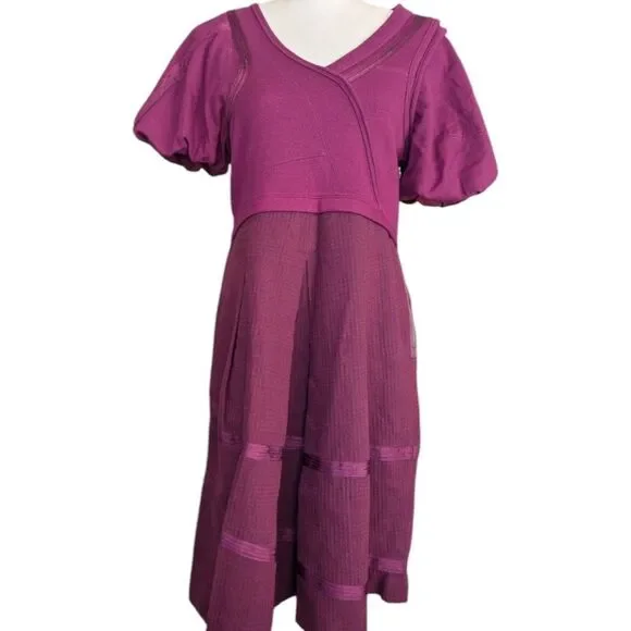 Unique Marc Jacobs Wool Purple Margenta Puff Sleeves  V Neck A Line  Dress - Picture 4 of 14